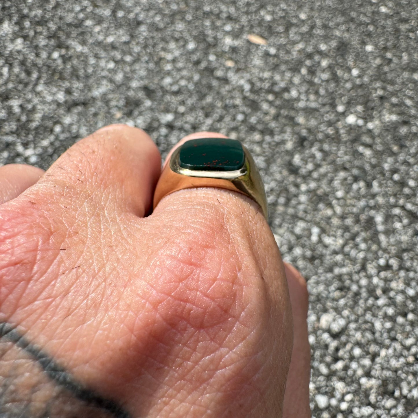 1930’s Bloodstone 10k Yellow Gold Signet Ring (9.25)