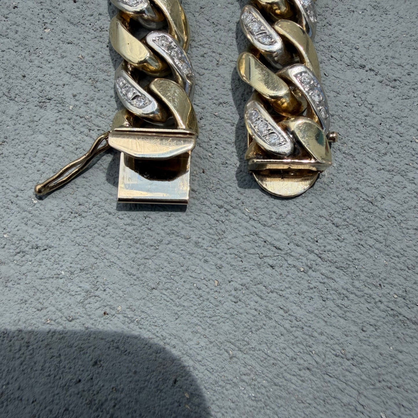Vintage Solid 14k Two-Tone Yellow & White Gold Super Heavyweight 2.0ctw Natural Diamond Encrusted Cuban Link Bracelet (8”)