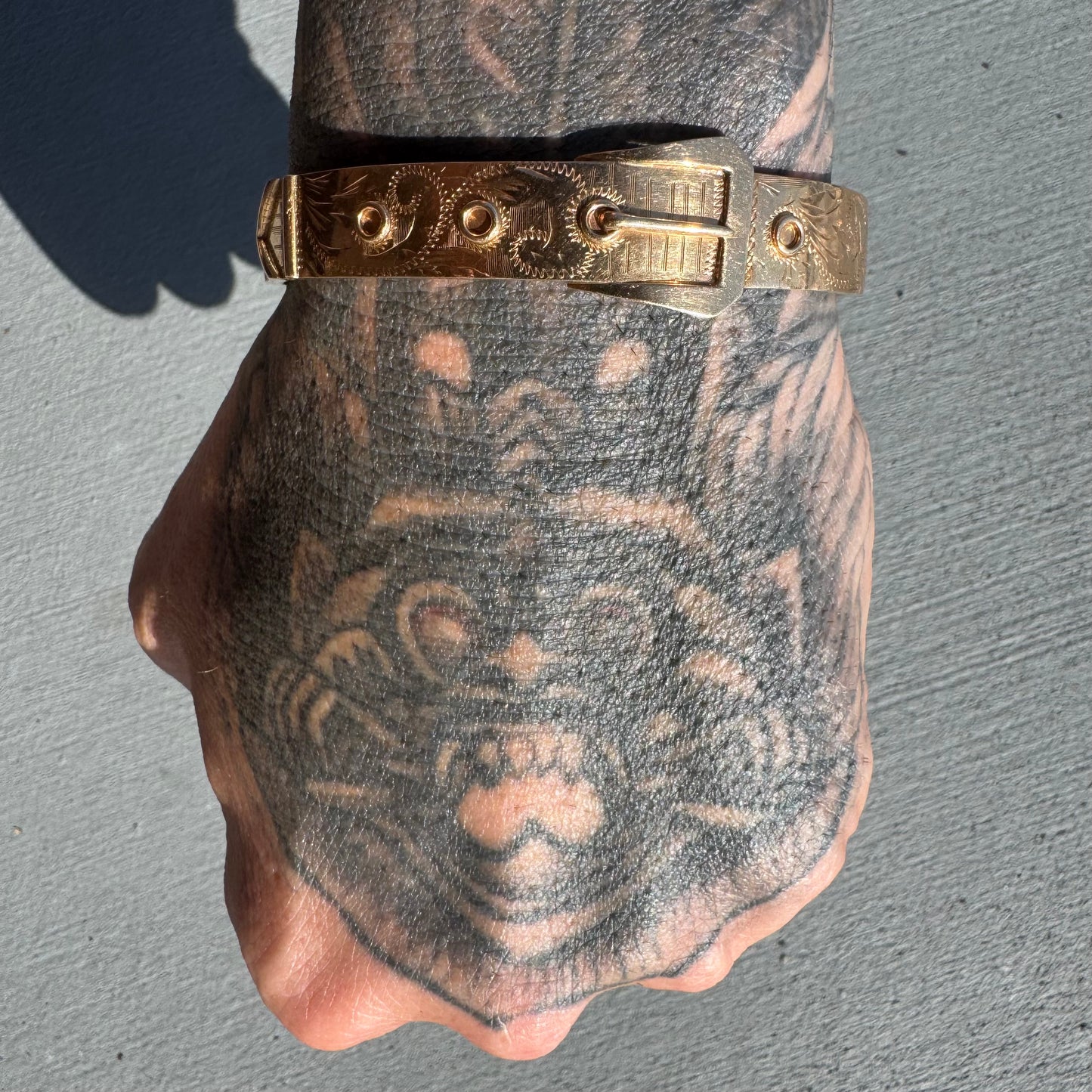 1921 Kaden Bros. 14k Yellow Gold Belt Buckle Bangle Bracelet (7.5”)