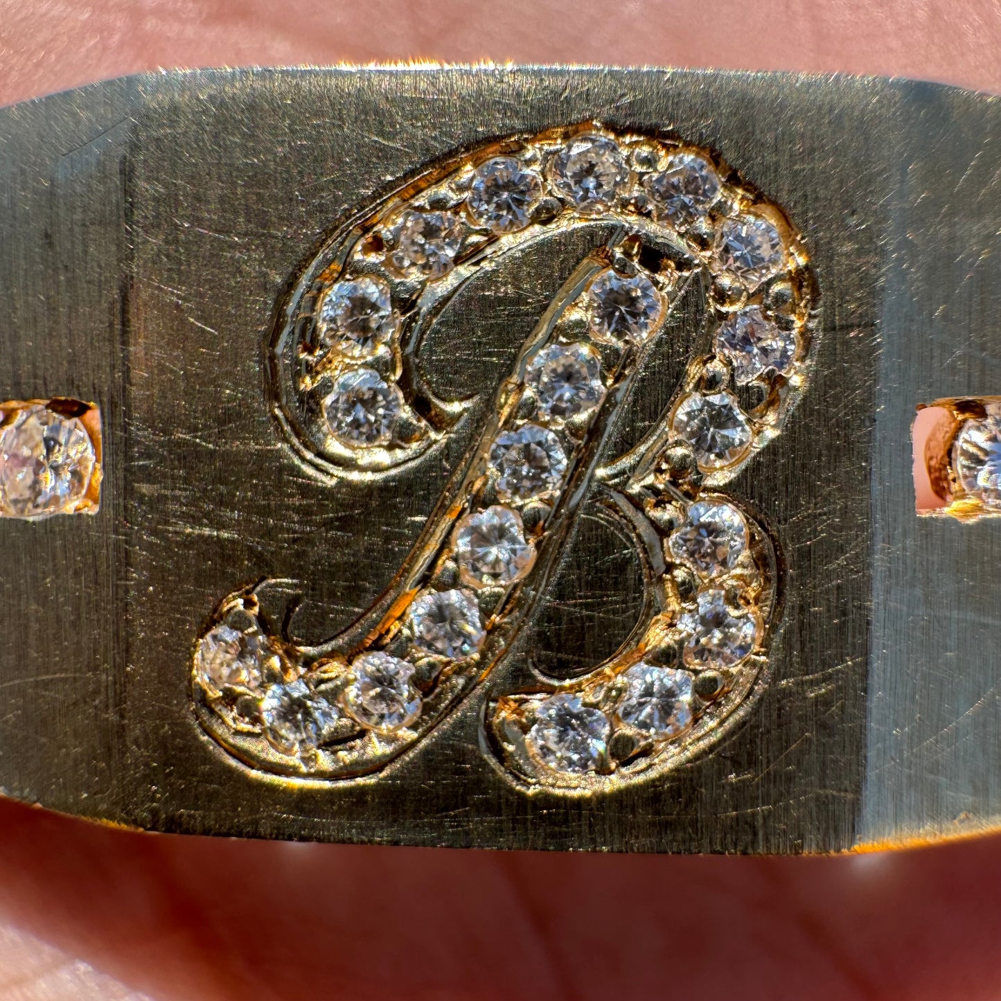Vintage Custom Solid 14k Yellow Gold 1.0ctw Natural Diamond “B” Nameplate Triple Rope Bracelet (8”)