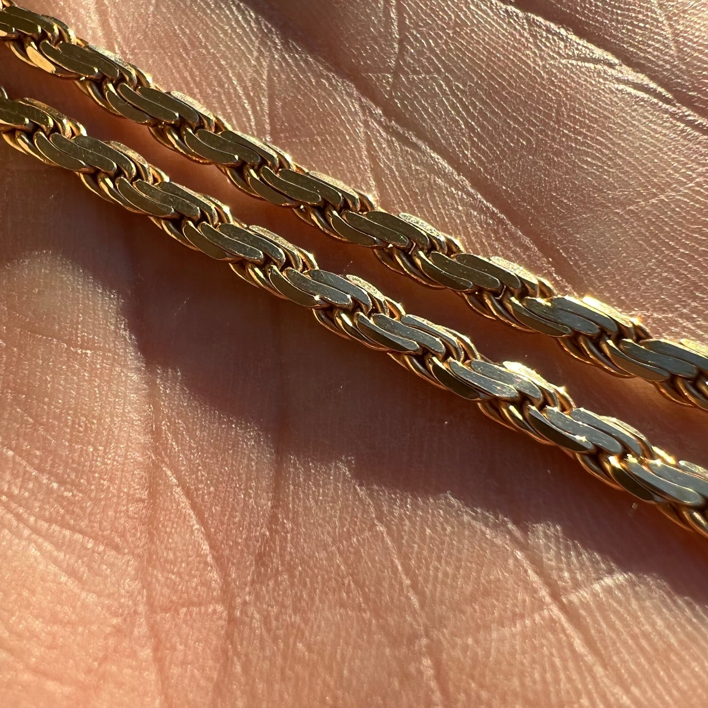 1980’s Solid 14k Yellow Gold Flattened Diamondcut Braided Rope Necklace (20”)