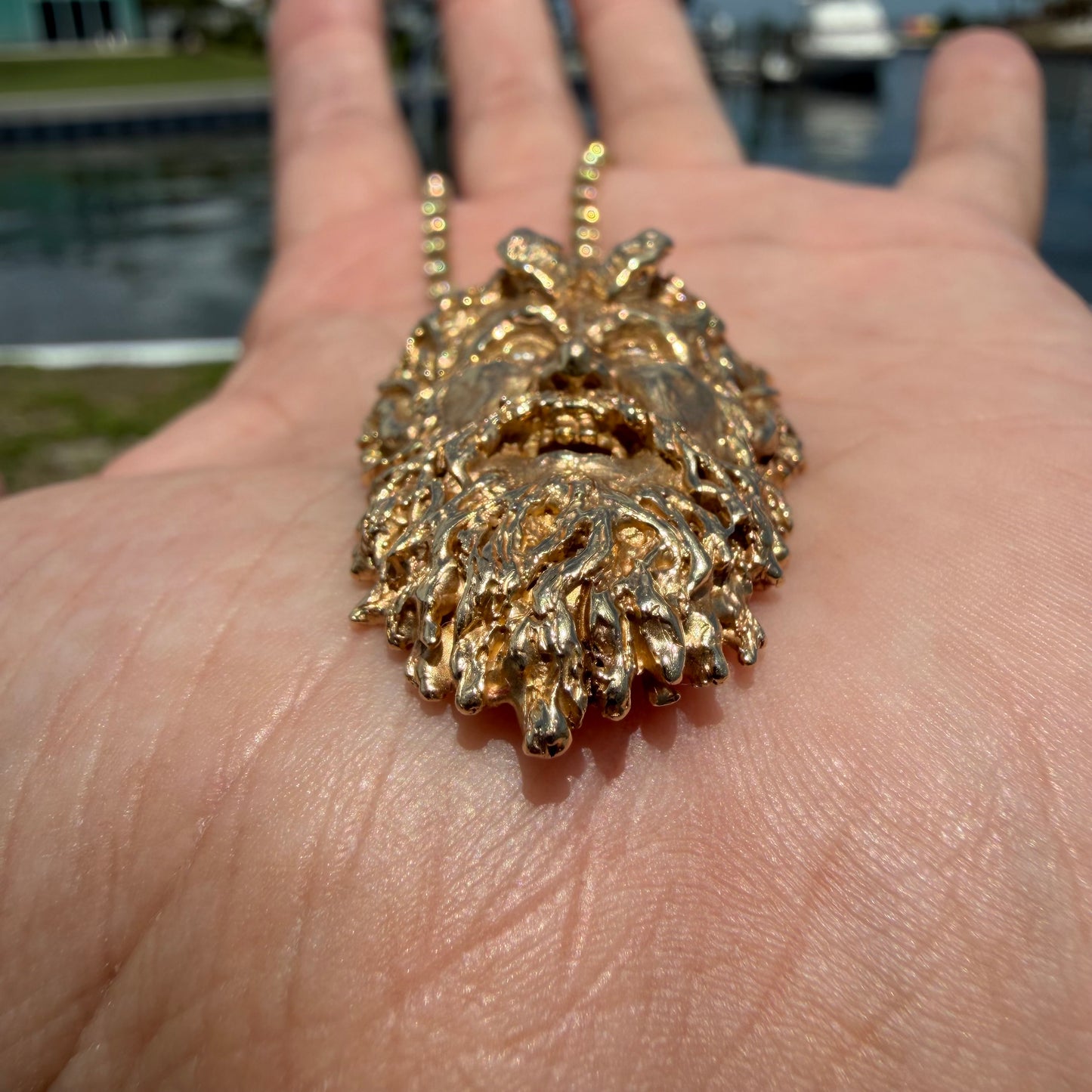 Vintage Solid 14k Yellow Gold Large Dionysus/Bacchus Pendant