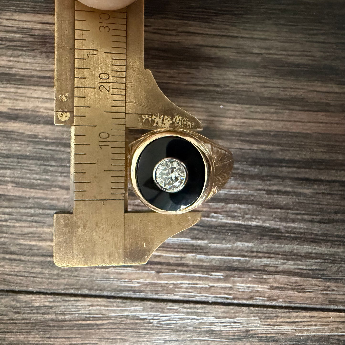 Art Deco Handcrafted Solid 18k Yellow Gold .56ct Natural Old Euro Cut Diamond Black Onyx Signet Ring (9)