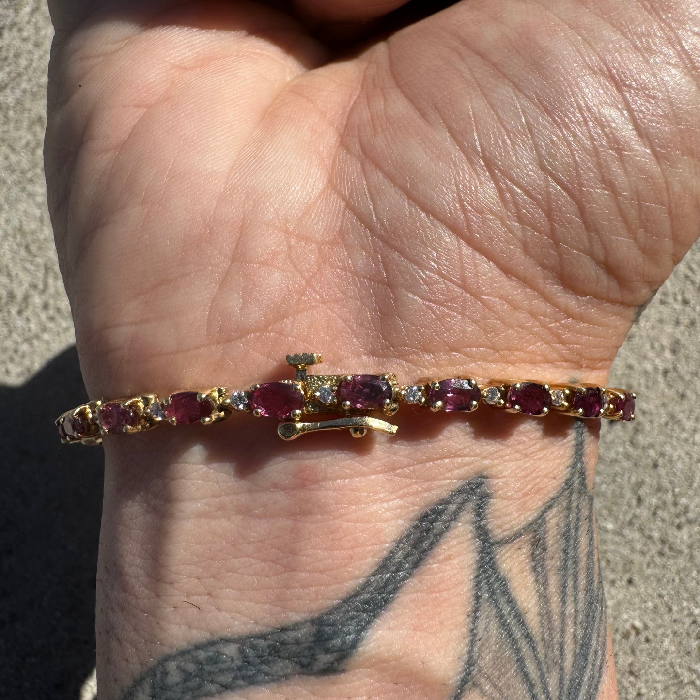 Vintage 14k Yellow Gold 6.25ctw Natural Ruby .50ctw Natural Diamond Tennis Bracelet (7.9”)