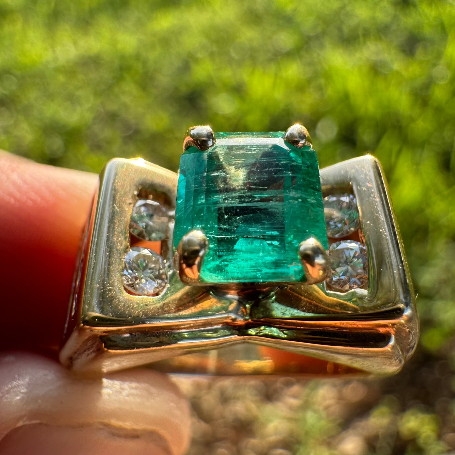Custom 14k Yellow Gold 1.3Ct Natural Columbian Emerald & .70Ctw Natural Diamond Ring (6.25)