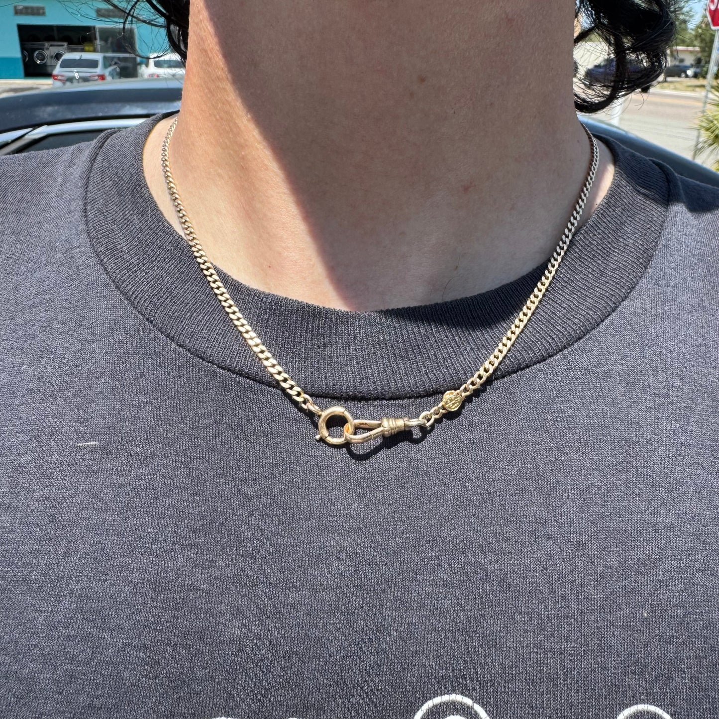 1915 Solid 14k Yellow Gold Double Albert Curb Link Watch Chain Necklace (18.5”)