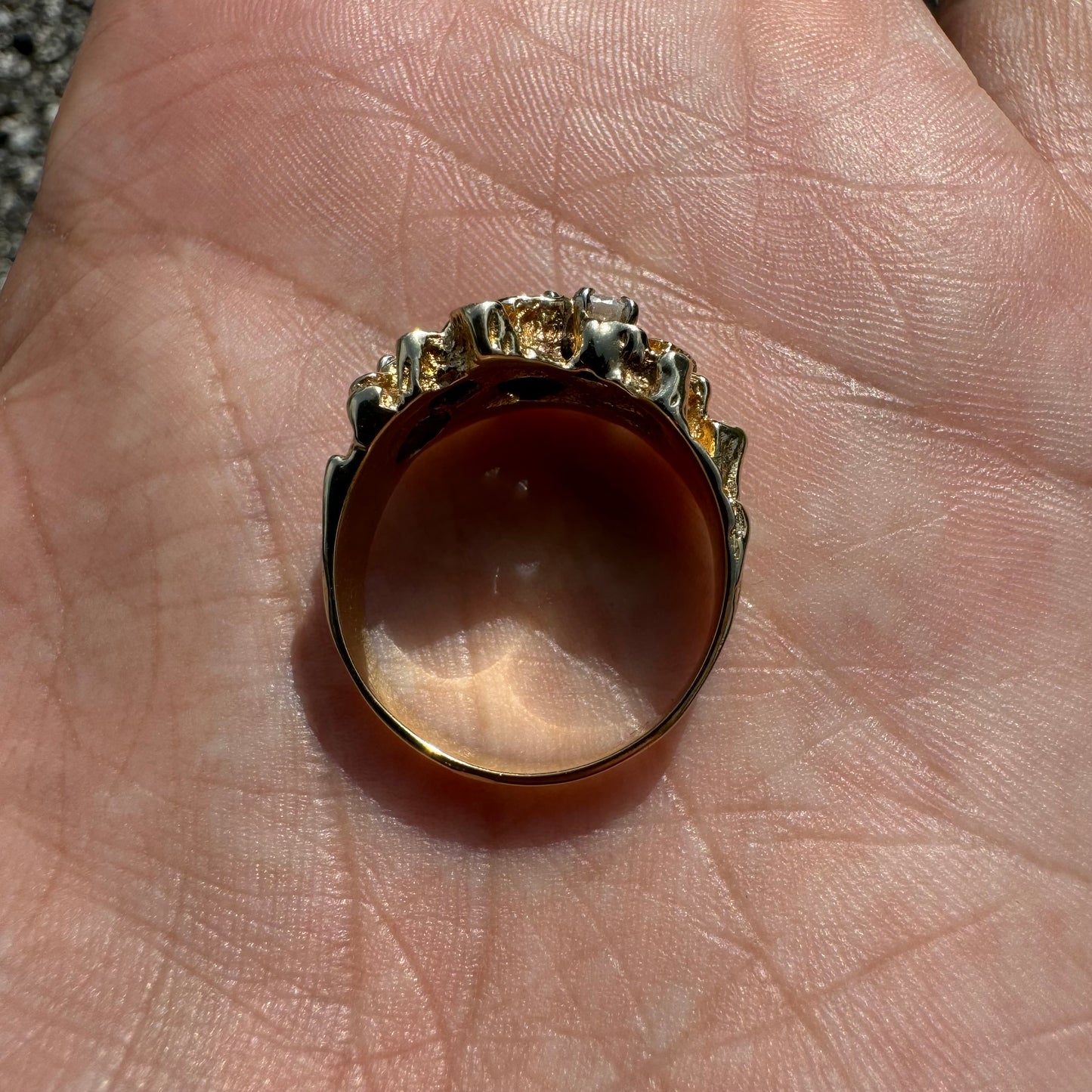 1980’s Solid Backed Custom Set .50Ctw Natural Diamond Nugget Ring (8.5)
