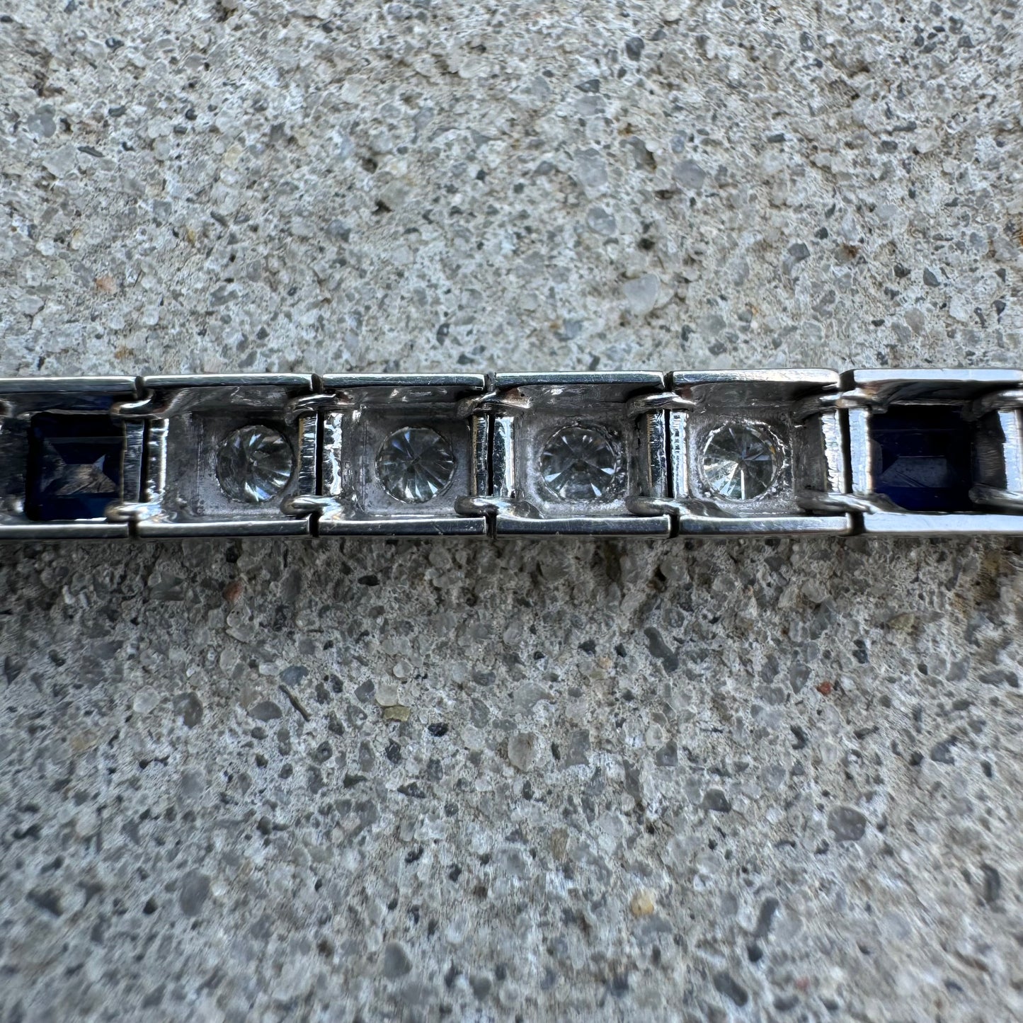 Art Deco 14k White Gold 5.0ctw French Cut Sapphire 1.5ctw Natural VS Diamond Tennis Bracelet (7.5”)