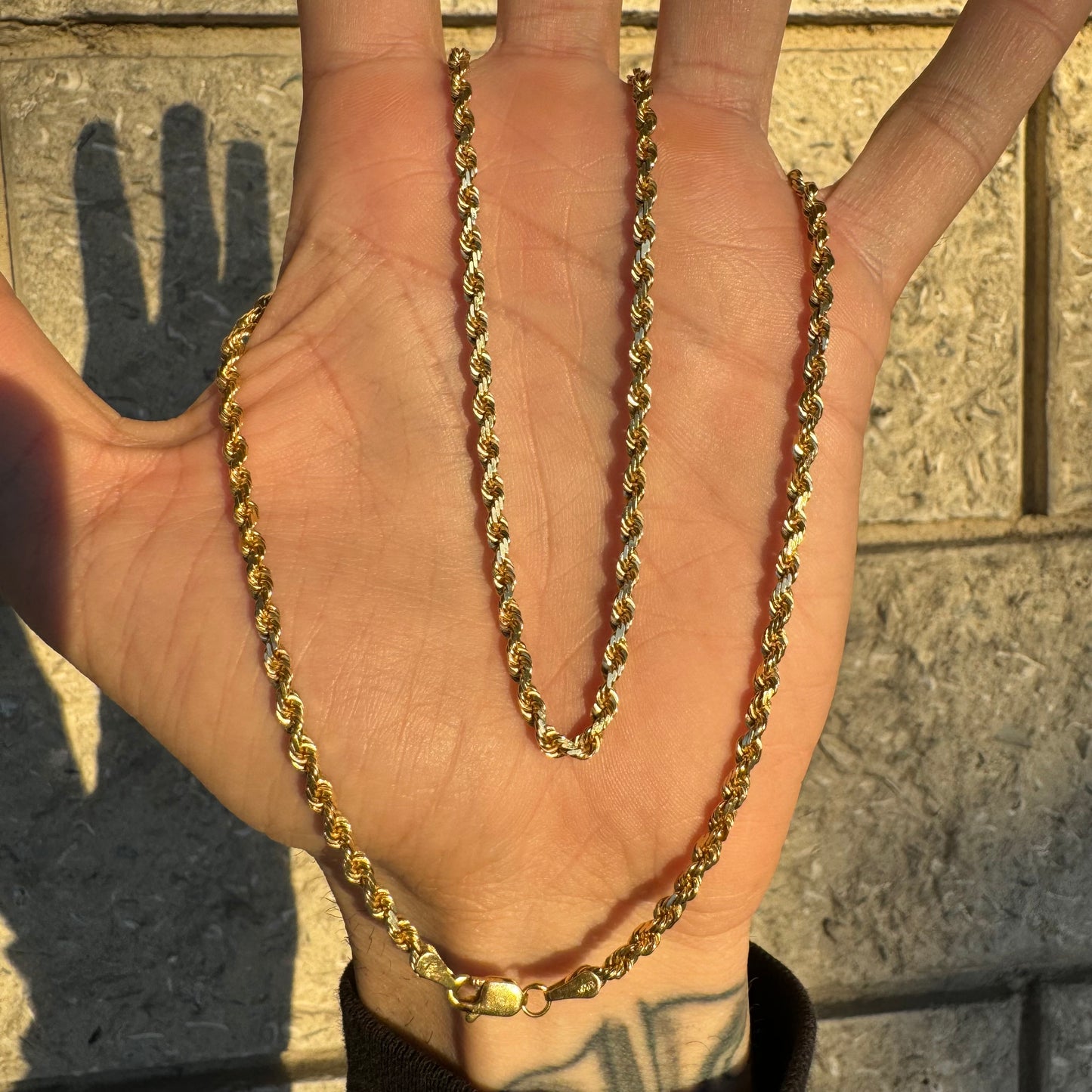 Vintage Solid 14k Yellow Gold Diamondcut Rope Chain Necklace (20”)