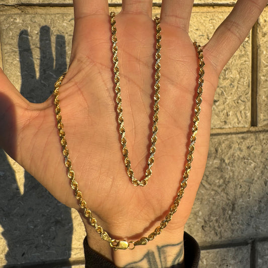 Vintage Solid 14k Yellow Gold Diamondcut Rope Chain Necklace (20”)
