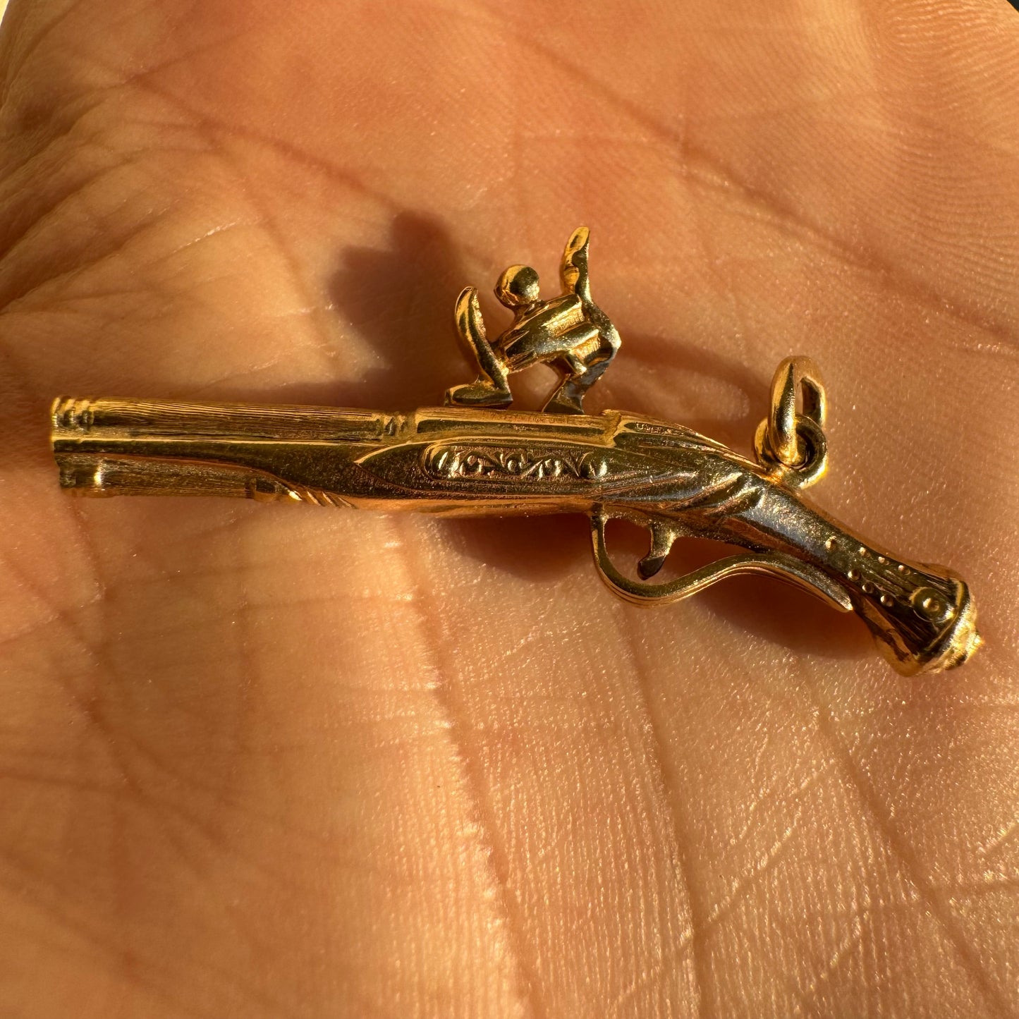 Early 1900’s Solid 10k Yellow Gold Flintlock Pistol Pendant