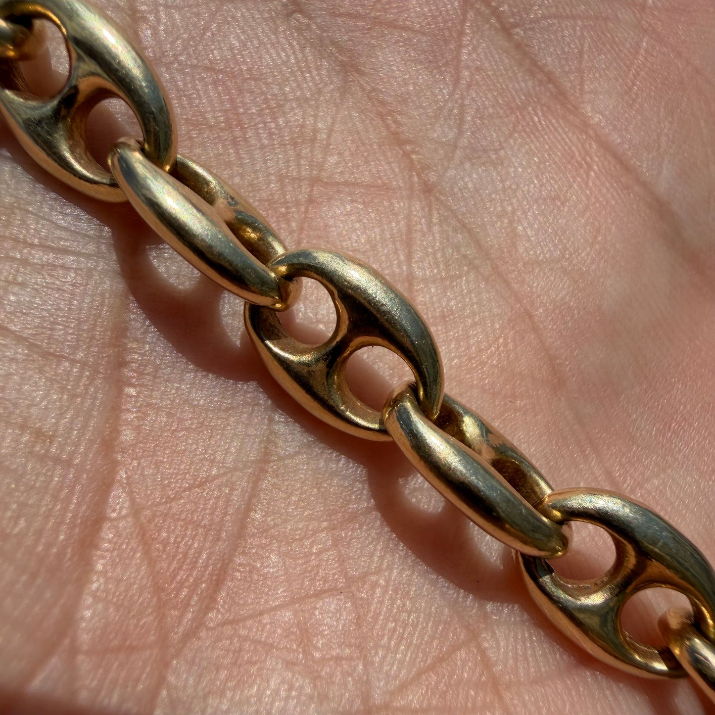 Vintage Fully Solid 14k Yellow Gold Heavyweight Chaine D’ Ancre Puffed Mariner Link Bracelet (7.5”)