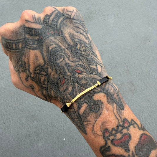 Bernard K. Passman Solid 18k Yellow Gold .46ctw Natural VS Diamond Black Coral Inlaid Omega Bracelet (7.15”)