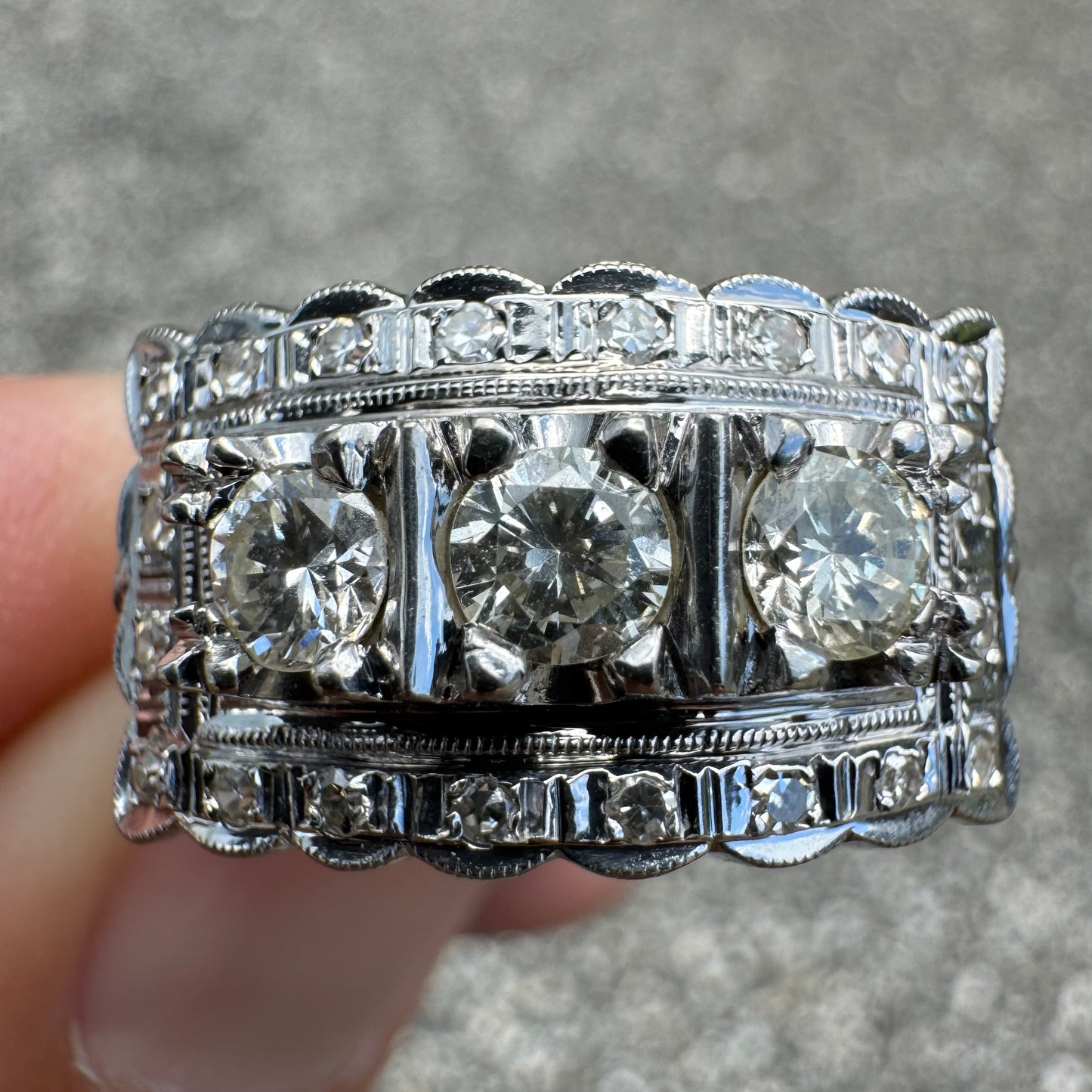 Circa 1930’s-1950’s 14k White Gold .95CTW VS Clarity Natural Diamond Art Deco Ring (5.25)