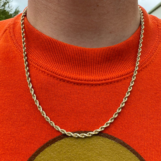 Vintage Solid 14k Yellow Gold Diamondcut Rope Chain Necklace (20”)