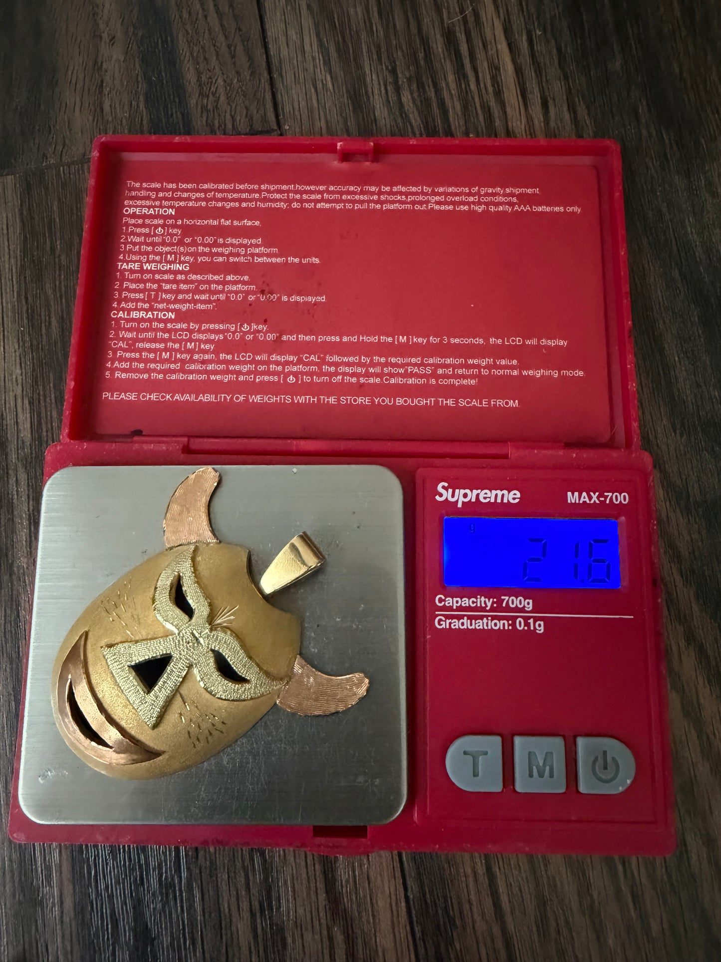 Mid-Century Solid 18k Gold Large Mexican Folkart Diablo Mask Pendant
