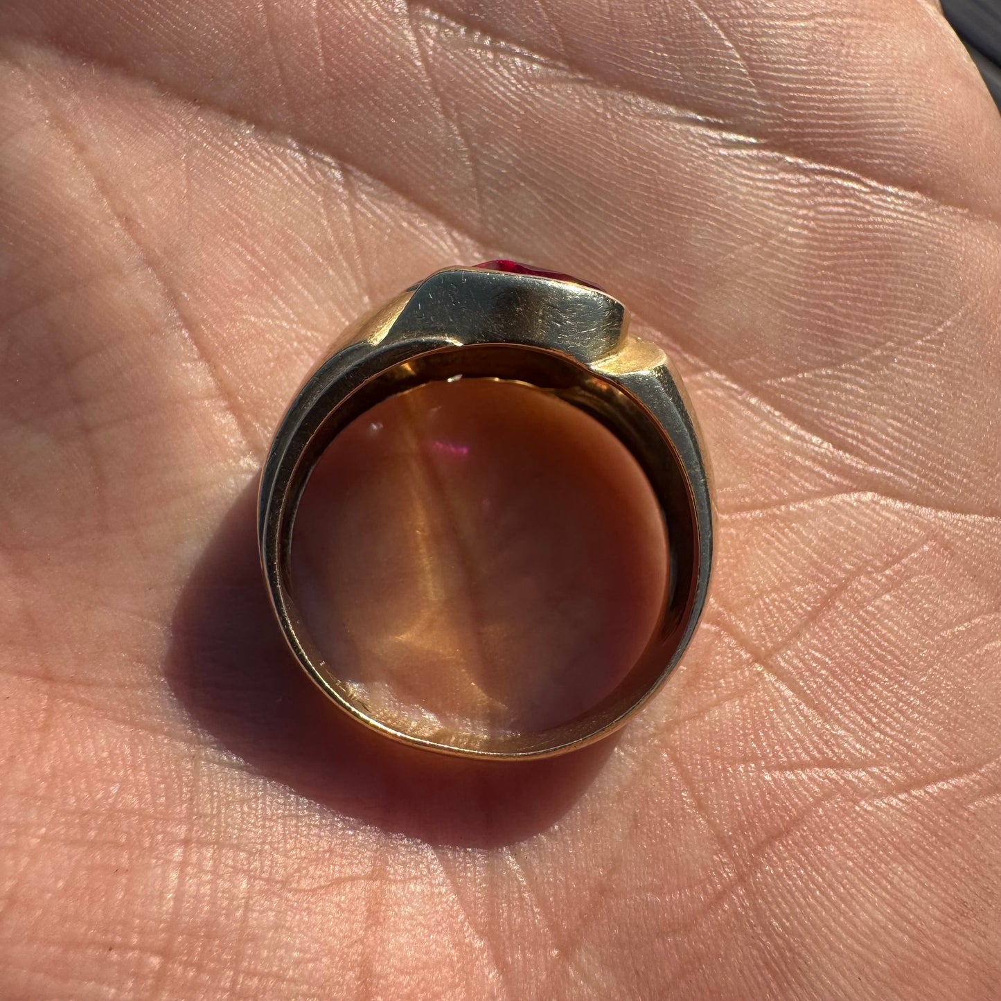 Vintage Solid 14k Yellow Gold Natural Diamond Pink Spinel Tony Soprano Pinky Ring (9.5)
