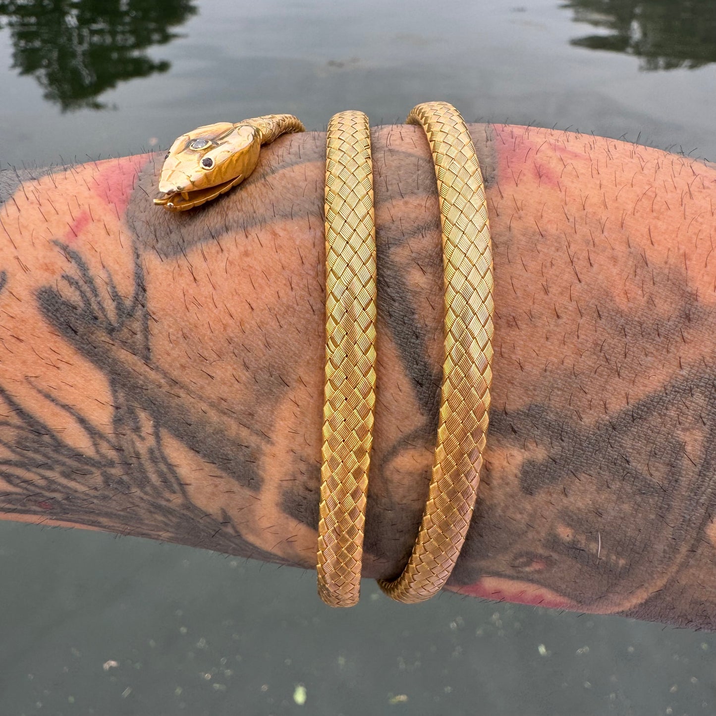 Circa 1840’s Early Victorian 19.7k Yellow Gold Woven Flexible Snake Band (24”)
