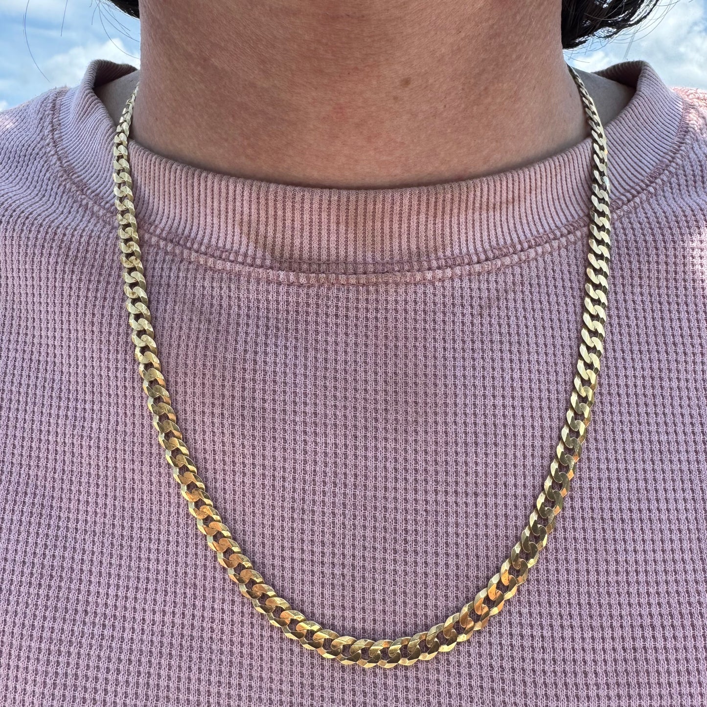 Vintage Solid 14k Yellow Gold Heavyweight Beveled Knife Edged Cuban Curb Link Necklace (22”)