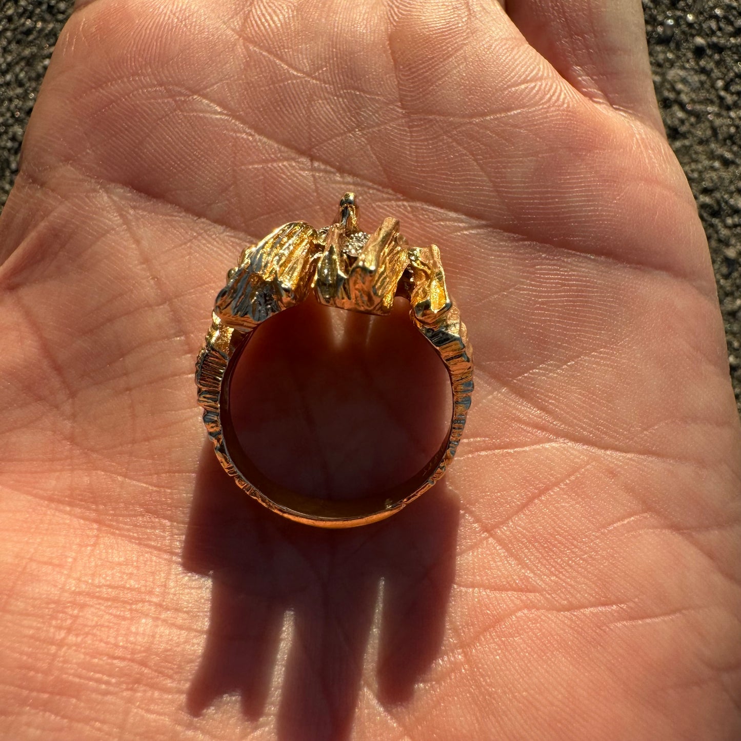 Circa 1960’s Heavyweight 14k Yellow Gold .75ctw Natural Single Cut Diamond Brutalist Ring (10.75)