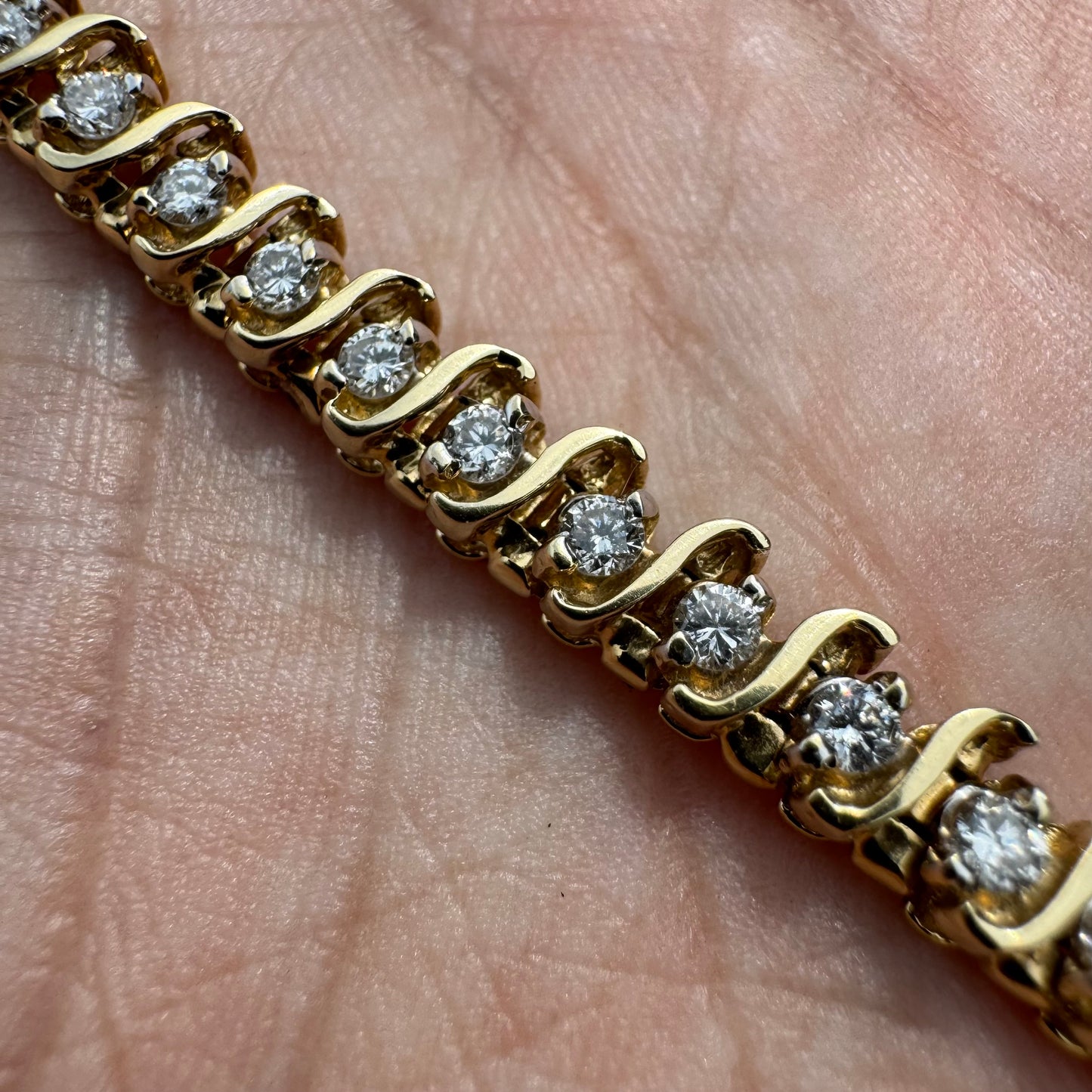 Vintage 2.25CTW Natural Diamond 14k Yellow Gold S-Link Tennis Bracelet (7.15”)