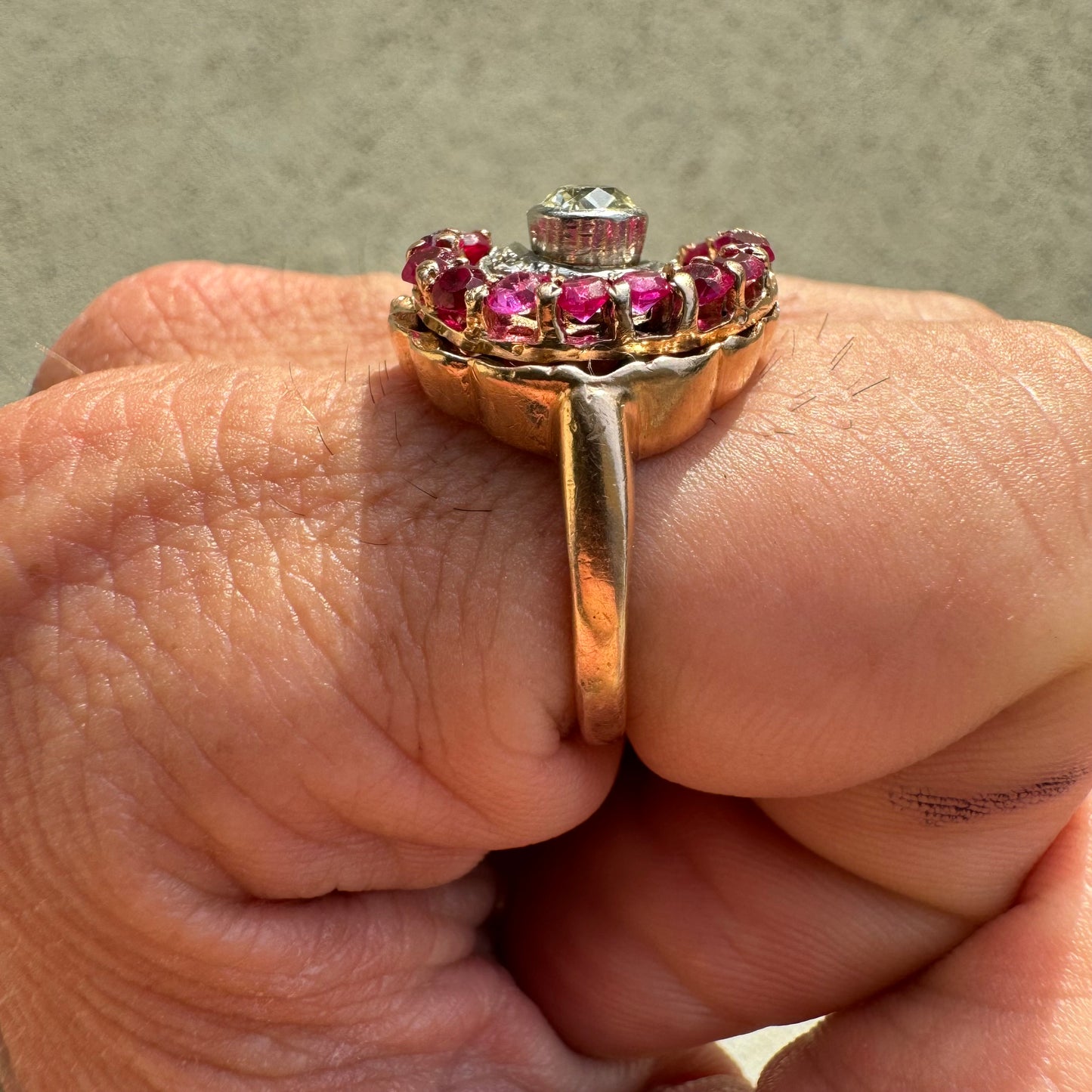 Retro 1940’s 14k Gold .50ct Natural Euro Cut Diamond .60ctw Ruby Tank Ring (9)