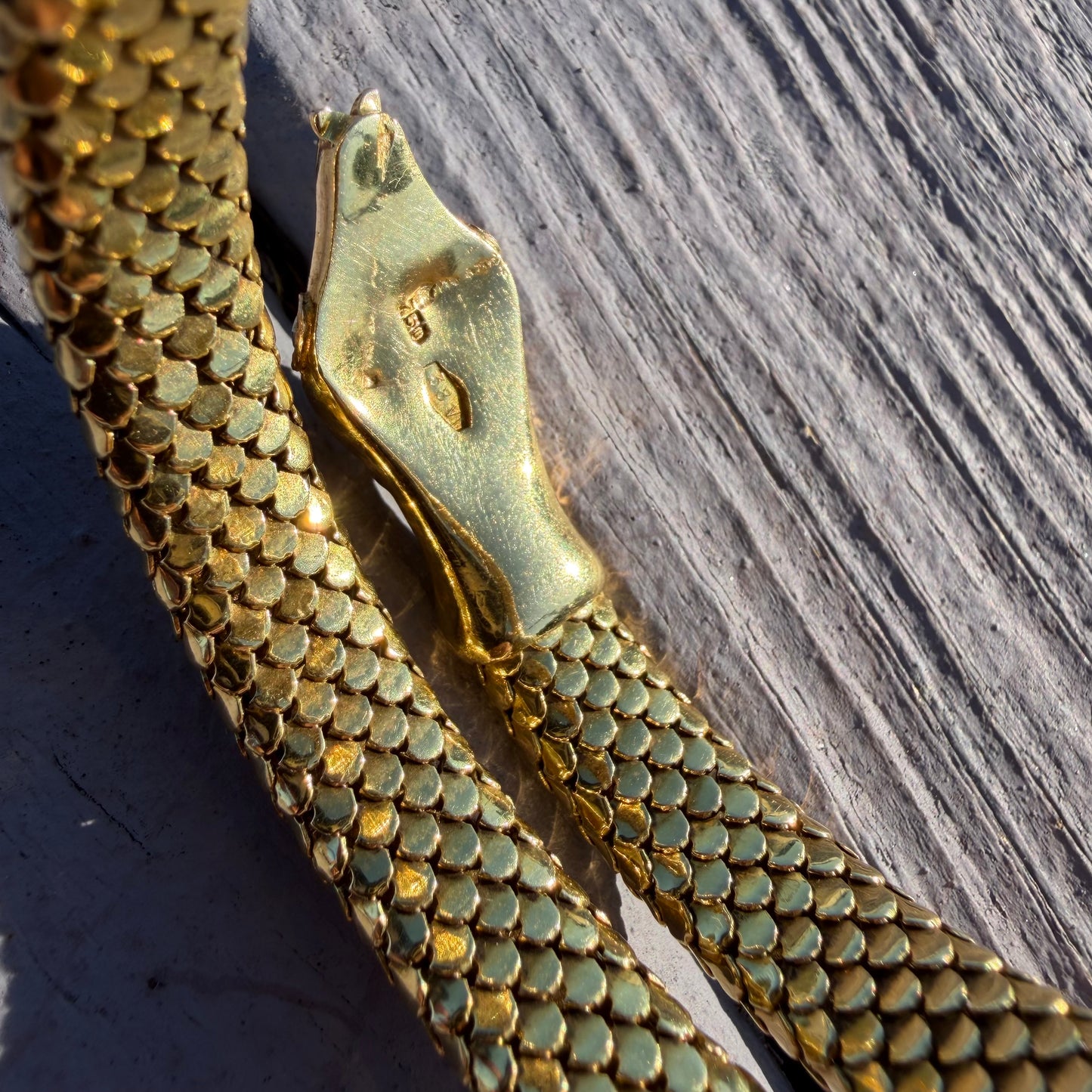Circa 1940’s Italian Designer 18k Yellow Gold Flexible Mesh Heavyweight Snake Bracelet (6”-7.75”)