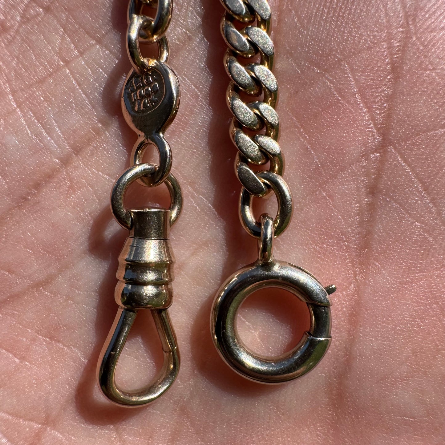 Dated 1909 Solid 14k Yellow Gold Heavyweight Cuban Curb Link Watch Chain Necklace (20”)