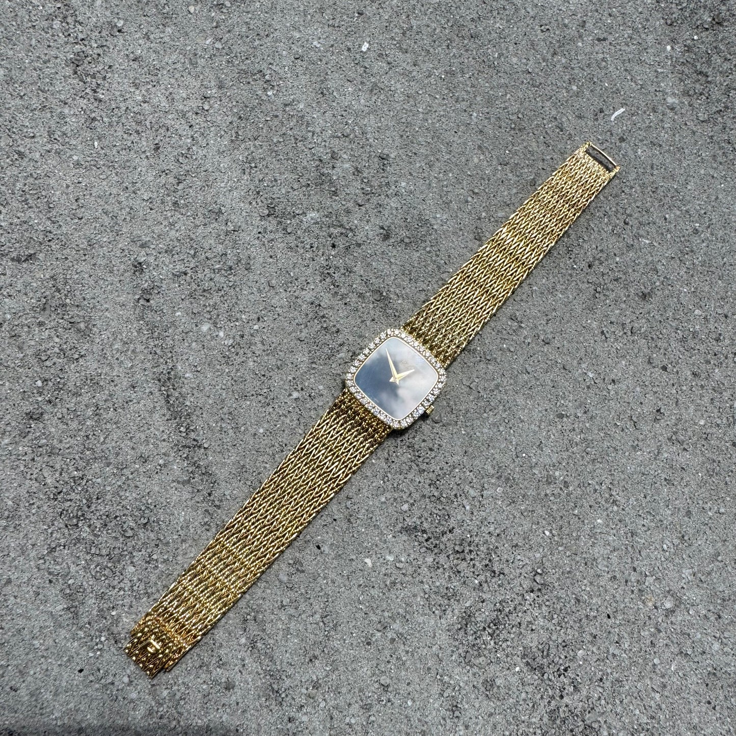 Late 1970’s/Early 1980’s Piaget Solid 18k Yellow Gold Factory Diamond Bezel Falcons Eye Stone Dial 9908 D11 Watch (7.5”)