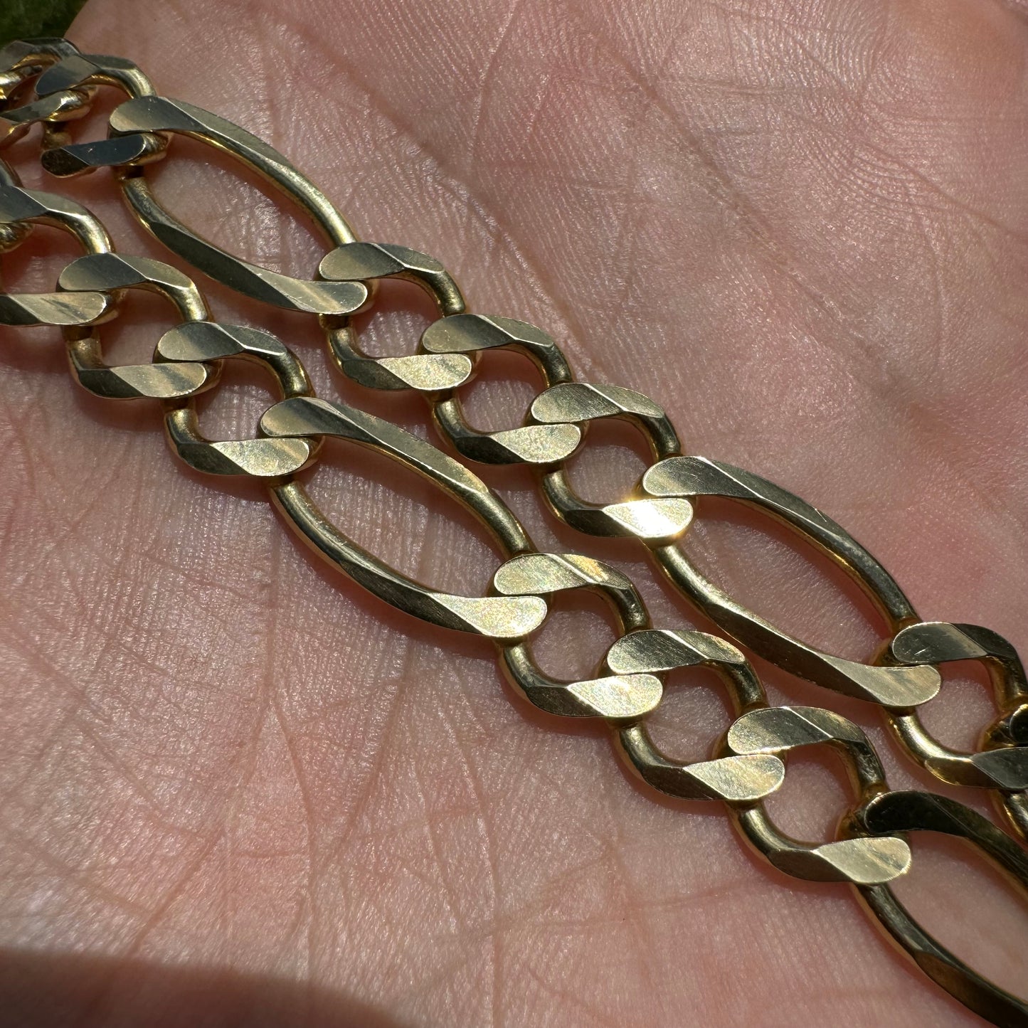 Vintage Solid 14k Italian Yellow Gold Heavyweight Knife-Edged Figaro Link Necklace (20”)