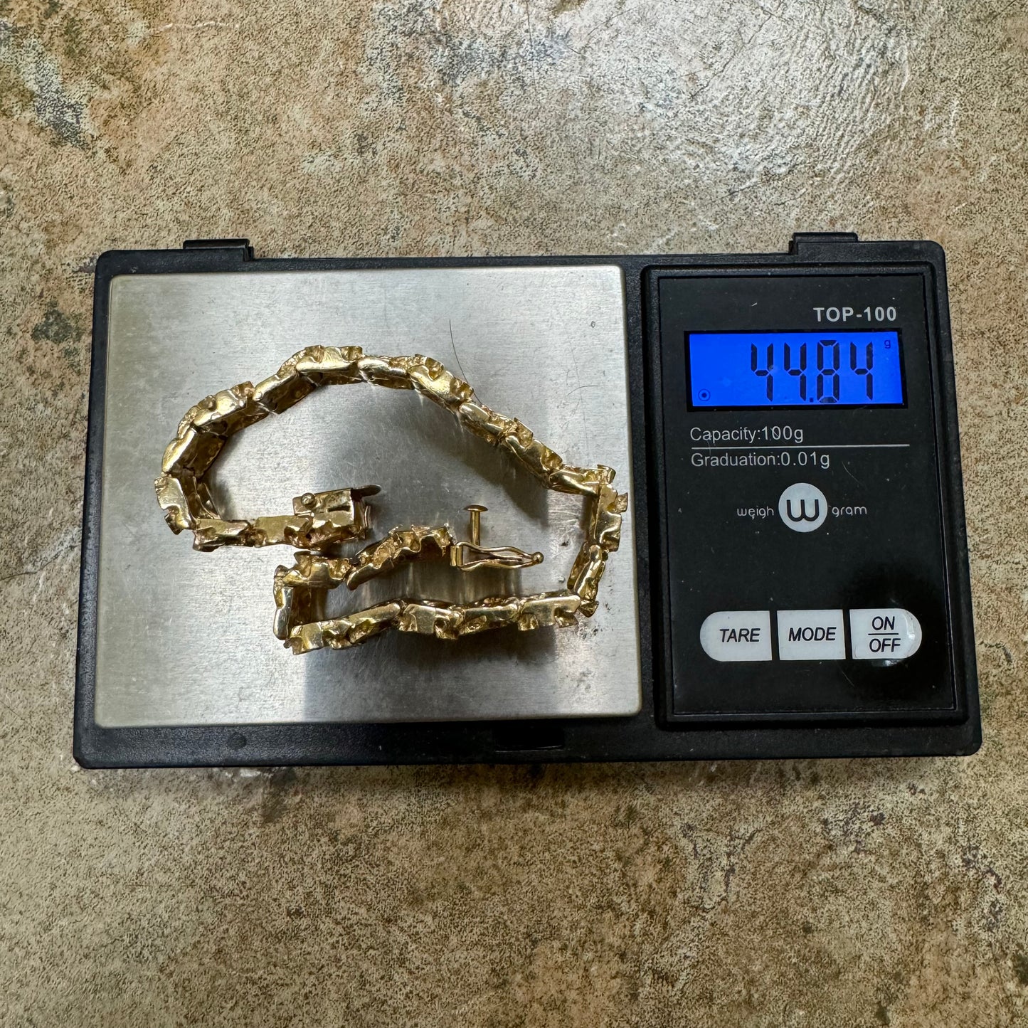 1980’s Solid 14k Yellow Gold Heavyweight Nugget Bracelet (7.25”)