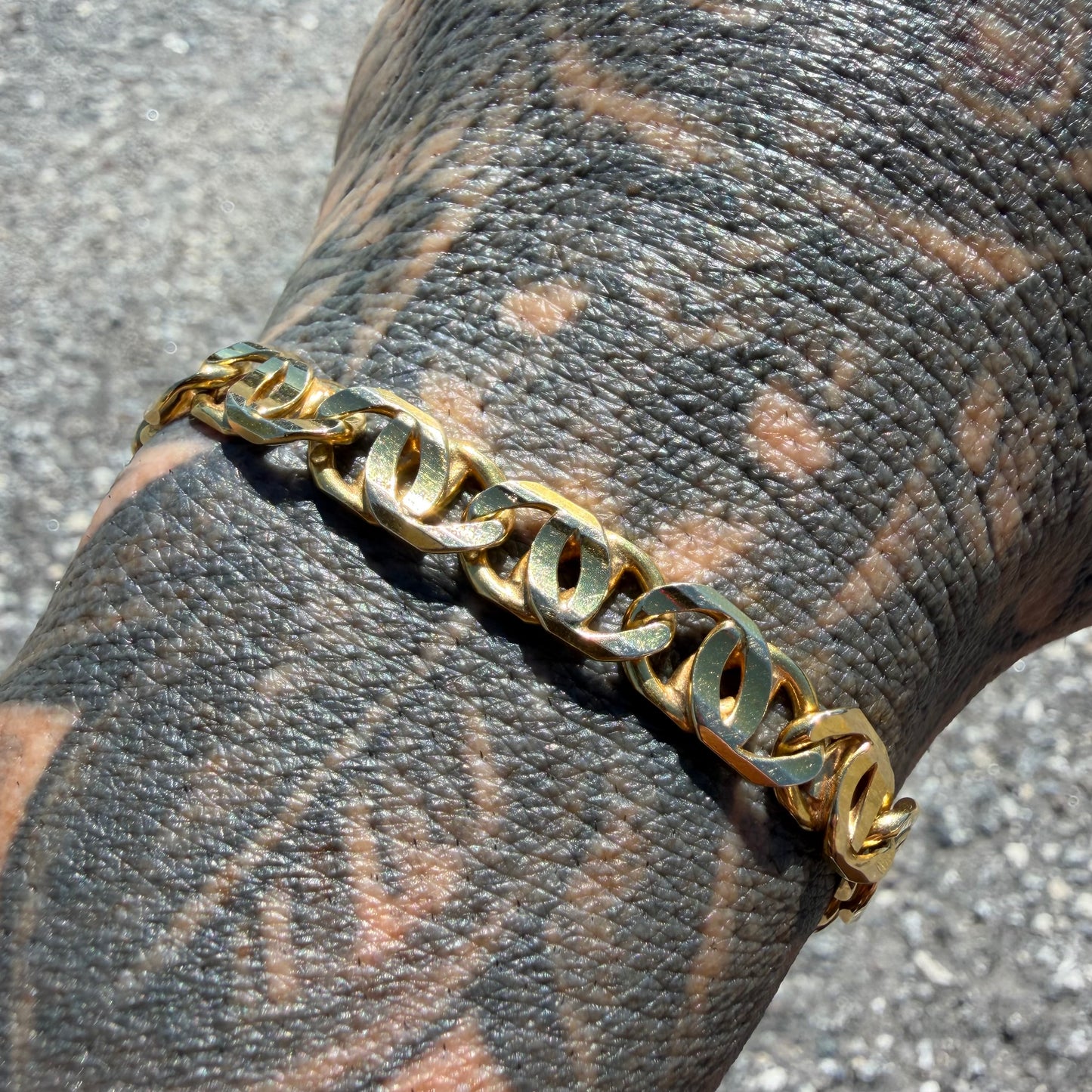 Vintage Solid 14k Italian Yellow Gold Fancy Tigers Eye Link Bracelet (8.5”)