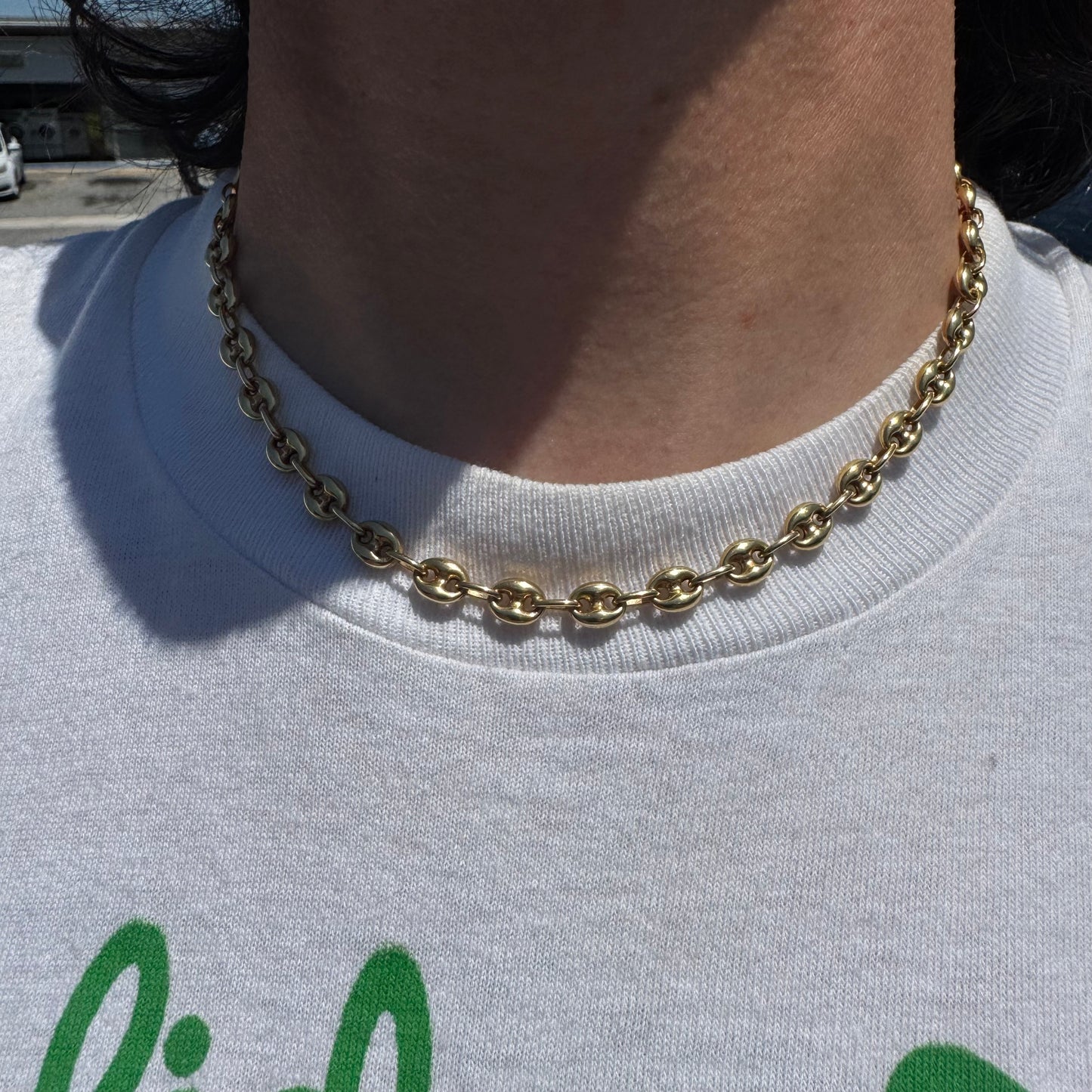 Vintage 18k Yellow Gold Classic Chunky Puffed Gucci Mariner Link Necklace (17”)
