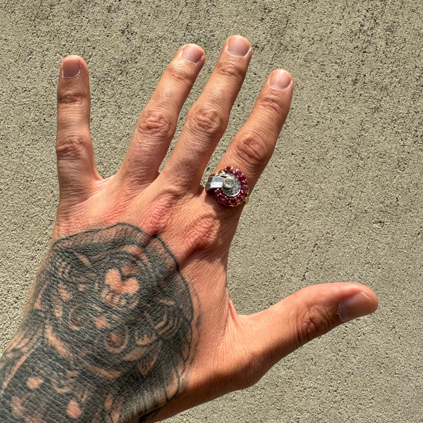 Retro 1940’s 14k Gold .50ct Natural Euro Cut Diamond .60ctw Ruby Tank Ring (9)