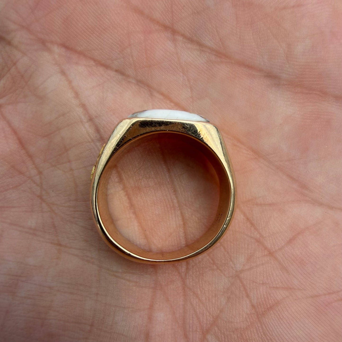 Vintage Solid 14k Yellow Gold Raw 22k Nugget Gold Bearing Quartz Signet Ring (10)