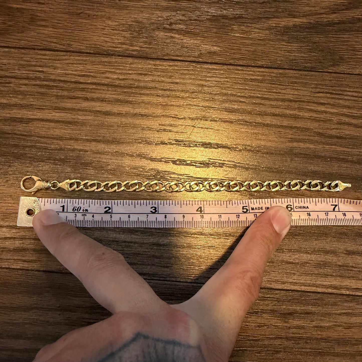 Vintage Solid 14k Italian Yellow Gold Tigers Eye Link Bracelet (7”)