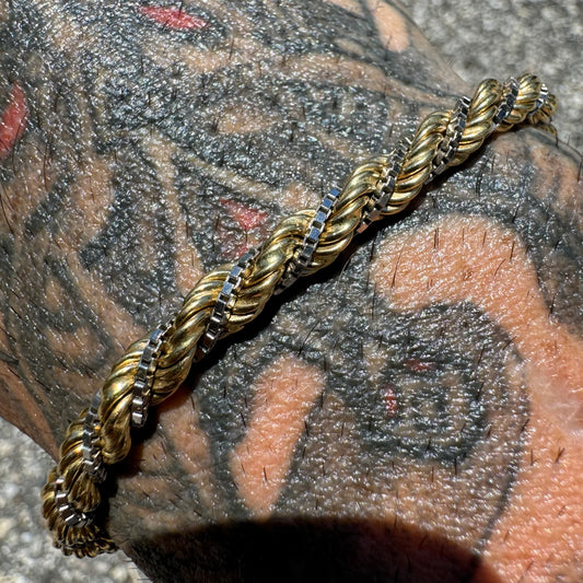 Vintage 18k Two-Tone Italian Designer Interwoven Box Link Rope Bracelet (7.5”)