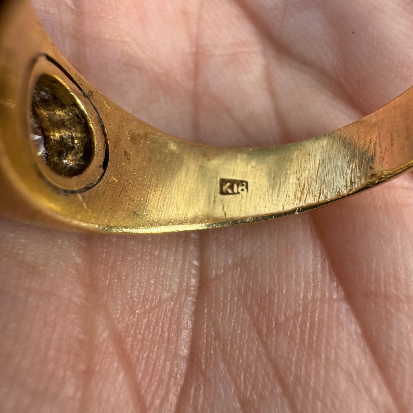 Antique Solid 18k Yellow Gold .91ct Old Euro Cut Diamond “Rub Over” Gypsy Ring (9.5)