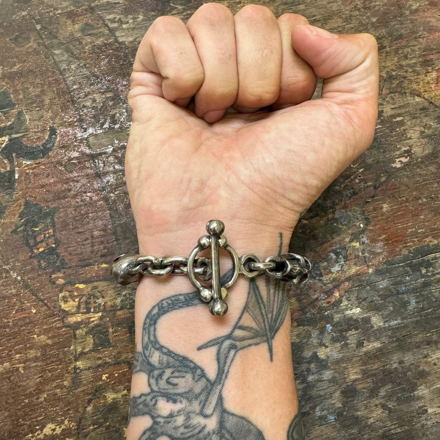 Vintage Solid Sterling/.925 Skull Bracelet (9”)