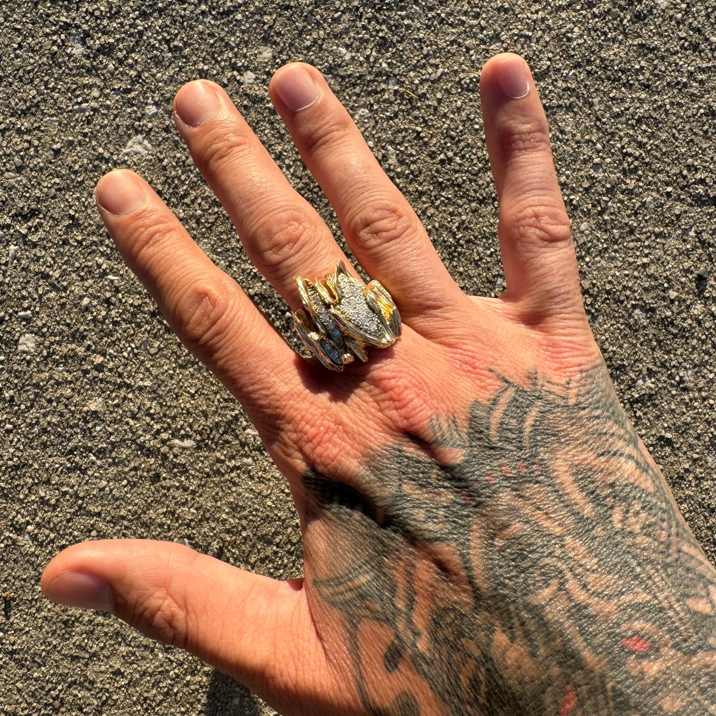 Circa 1960’s Heavyweight 14k Yellow Gold .75ctw Natural Single Cut Diamond Brutalist Ring (10.75)