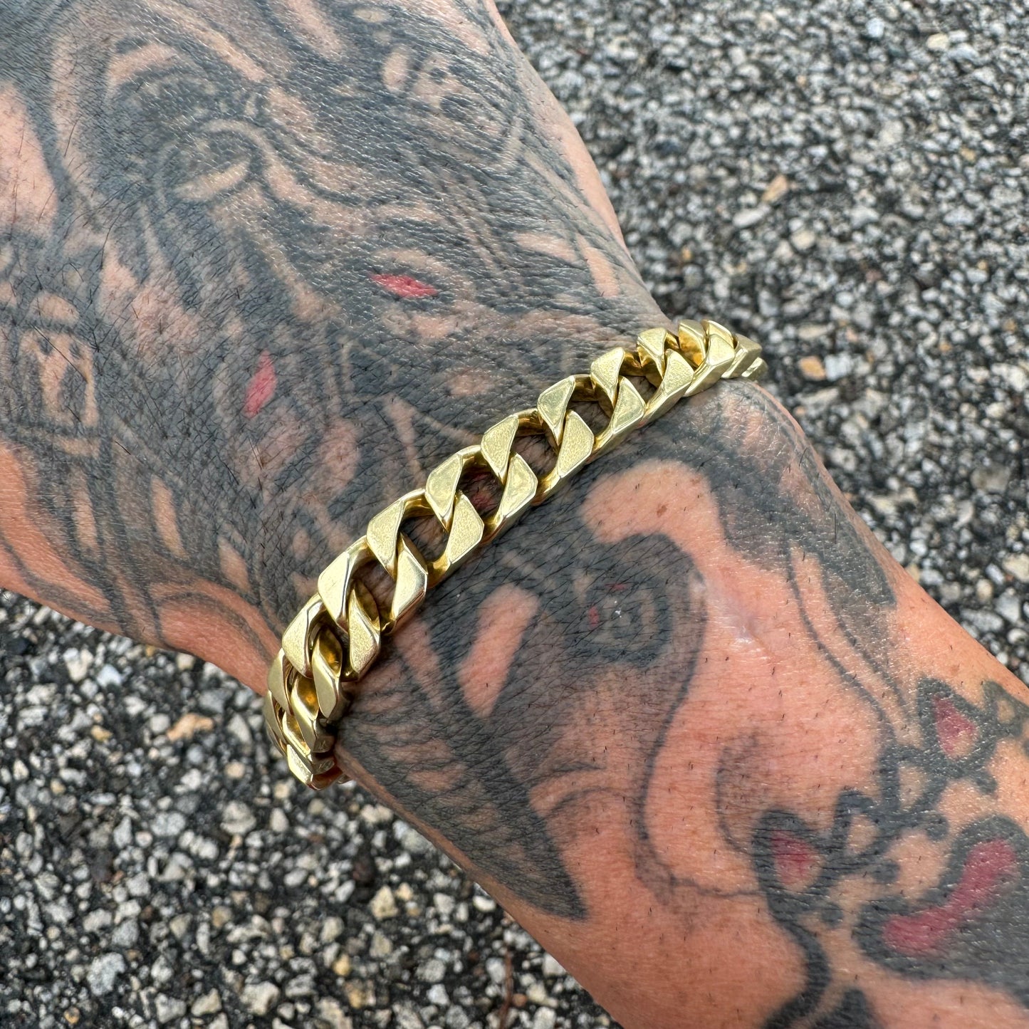 Old School Vintage Solid 14k Yellow Gold Blocked Cuban Link Bracelet (7.75”)