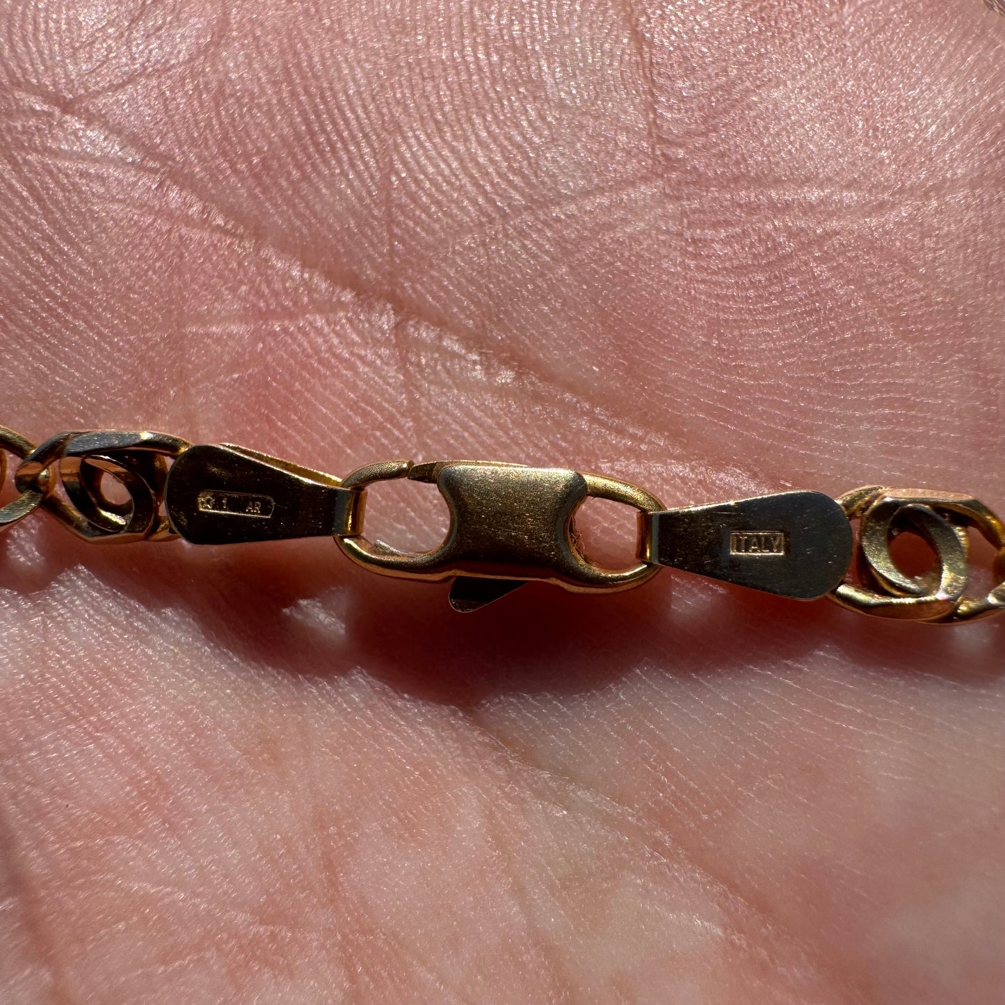 Vintage UnoAerre Solid 14k Yellow Gold Tigers Eye “Chanel Link” Necklace (24.5”)