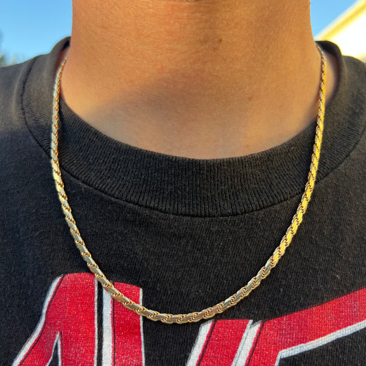 1980’s Solid 14k Yellow Gold Flattened Diamondcut Braided Rope Necklace (20”)