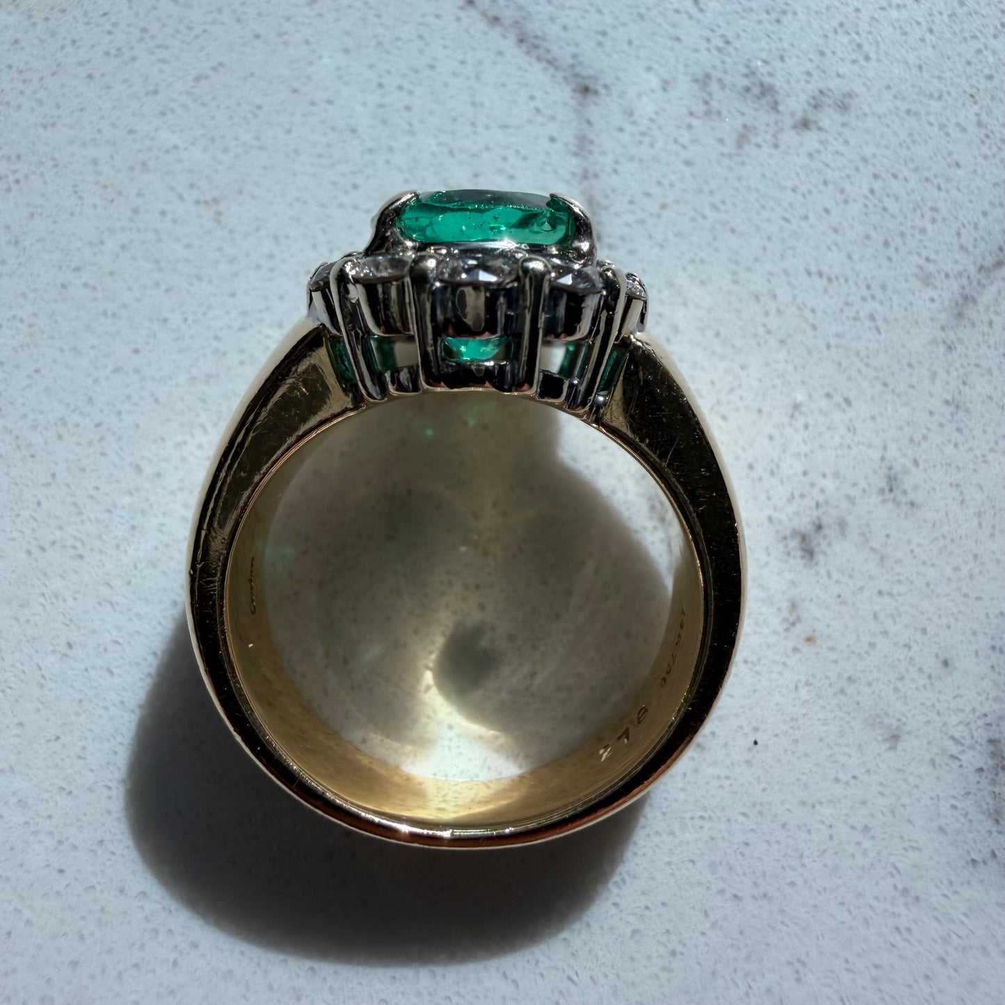 Vintage Solid 18k Yellow Gold 4.0ctw Natural Emerald Solitaire VS Diamond Halo Ring (6)