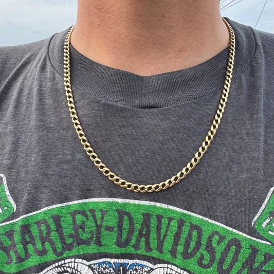 Mid-Century Solid 18k Yellow Gold Heavyweight Handcrafted Cuban Curb Link Necklace (21.25”)