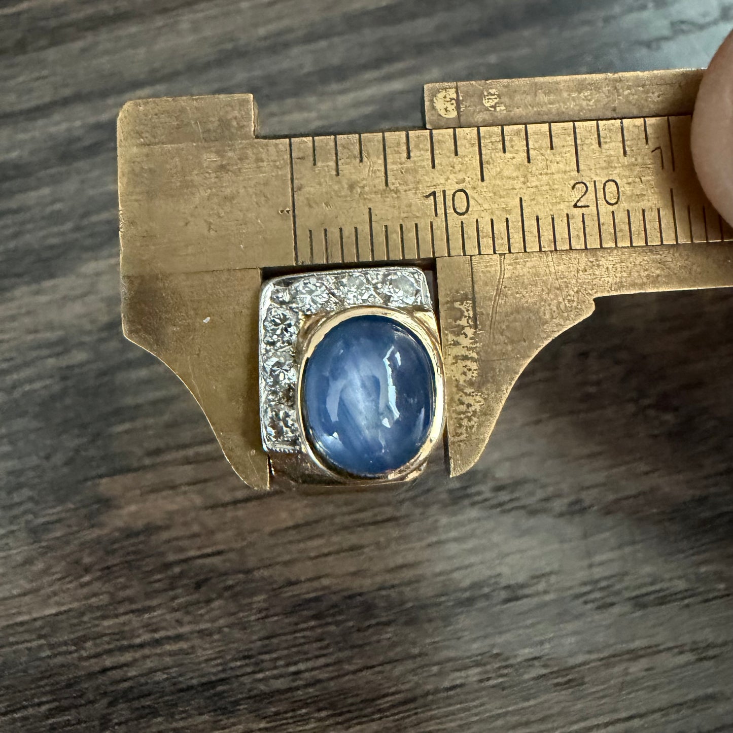 Art Deco Solid 14k Yellow Gold Natural Blue Star Sapphire Old Euro Cut Diamond Ring (8)