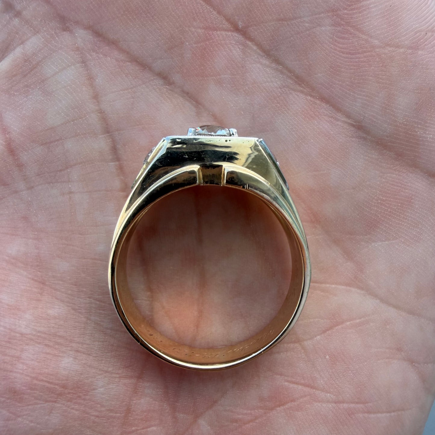 Art Deco Solid 14k Yellow Gold 1.7ctw Natural Old Euro Cut Diamond Trilogy Ring (14)