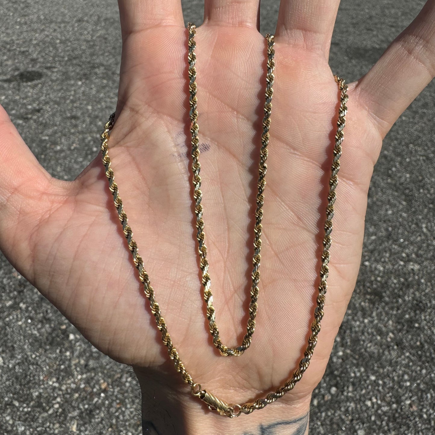 1980’s Solid 14k Yellow Gold Diamondcut Rope Chain Necklace (20.25”)