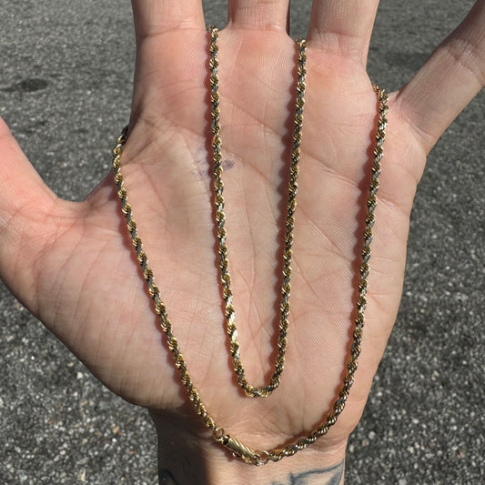 1980’s Solid 14k Yellow Gold Diamondcut Rope Chain Necklace (20.25”)