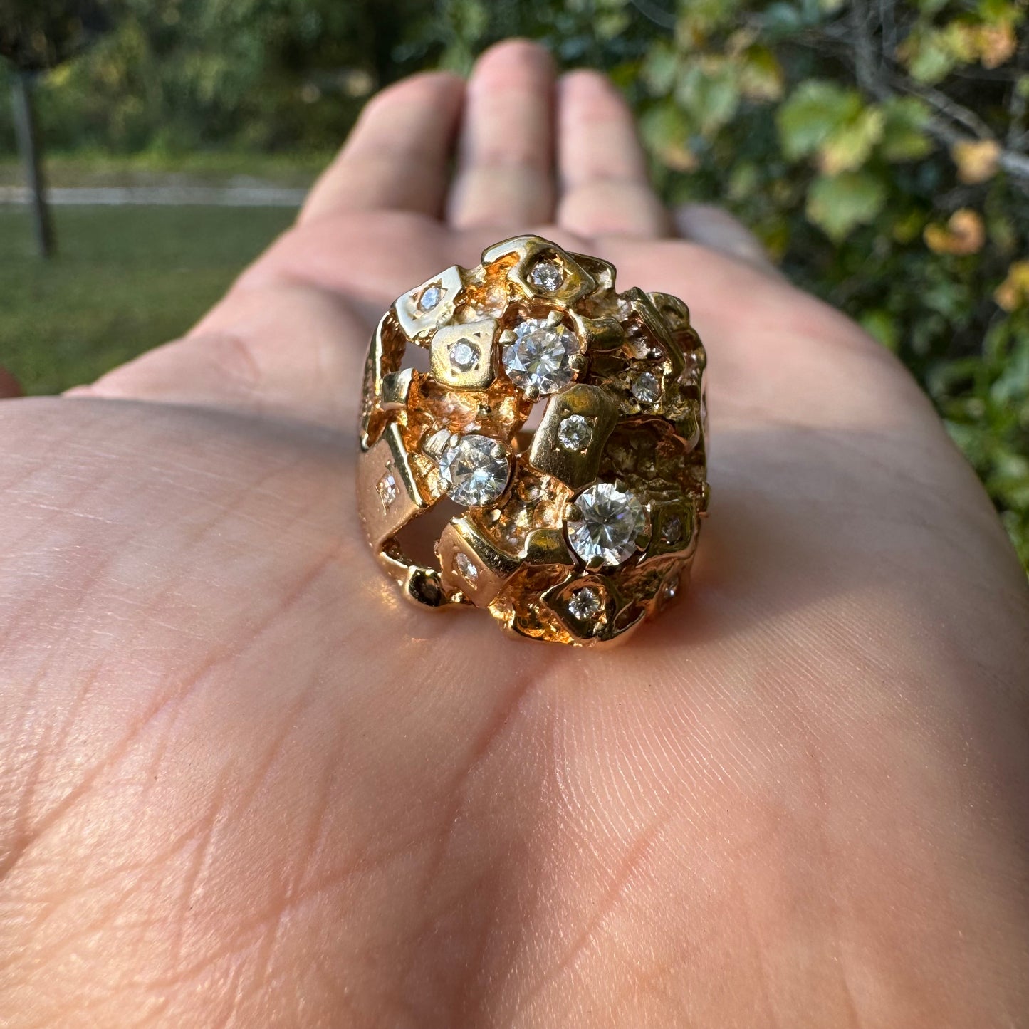 Vintage Solid 14k Yellow Gold 1.0ctw Natural Diamond Nugget Ring (9.25)